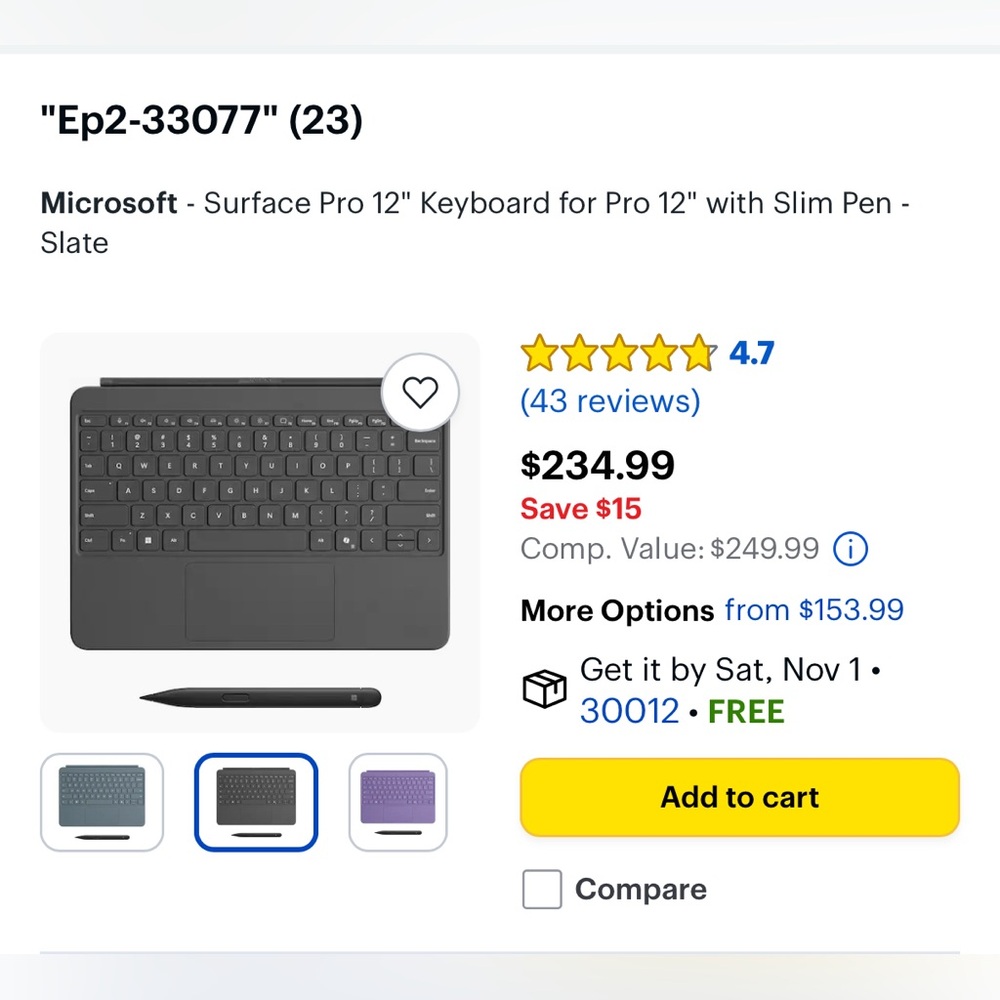 Microsoft Surface Pro Keyboard with Slim Pen - Gray